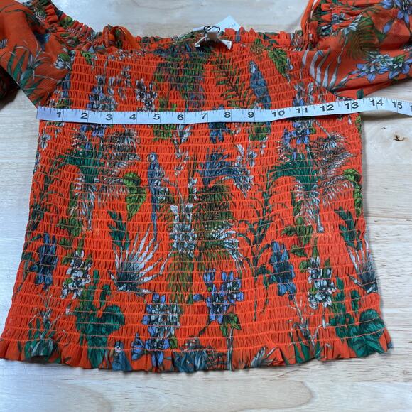 L'Agence NWT Cece Smocked Off-Shoulder Top Orange Parrot Puff Sleeve Size S - Picture 9 of 13